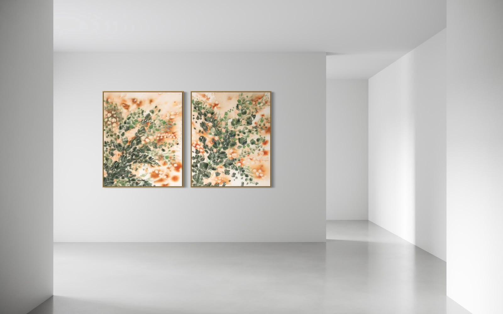 Apricot Veil I & II diptych by Hayley Lombard