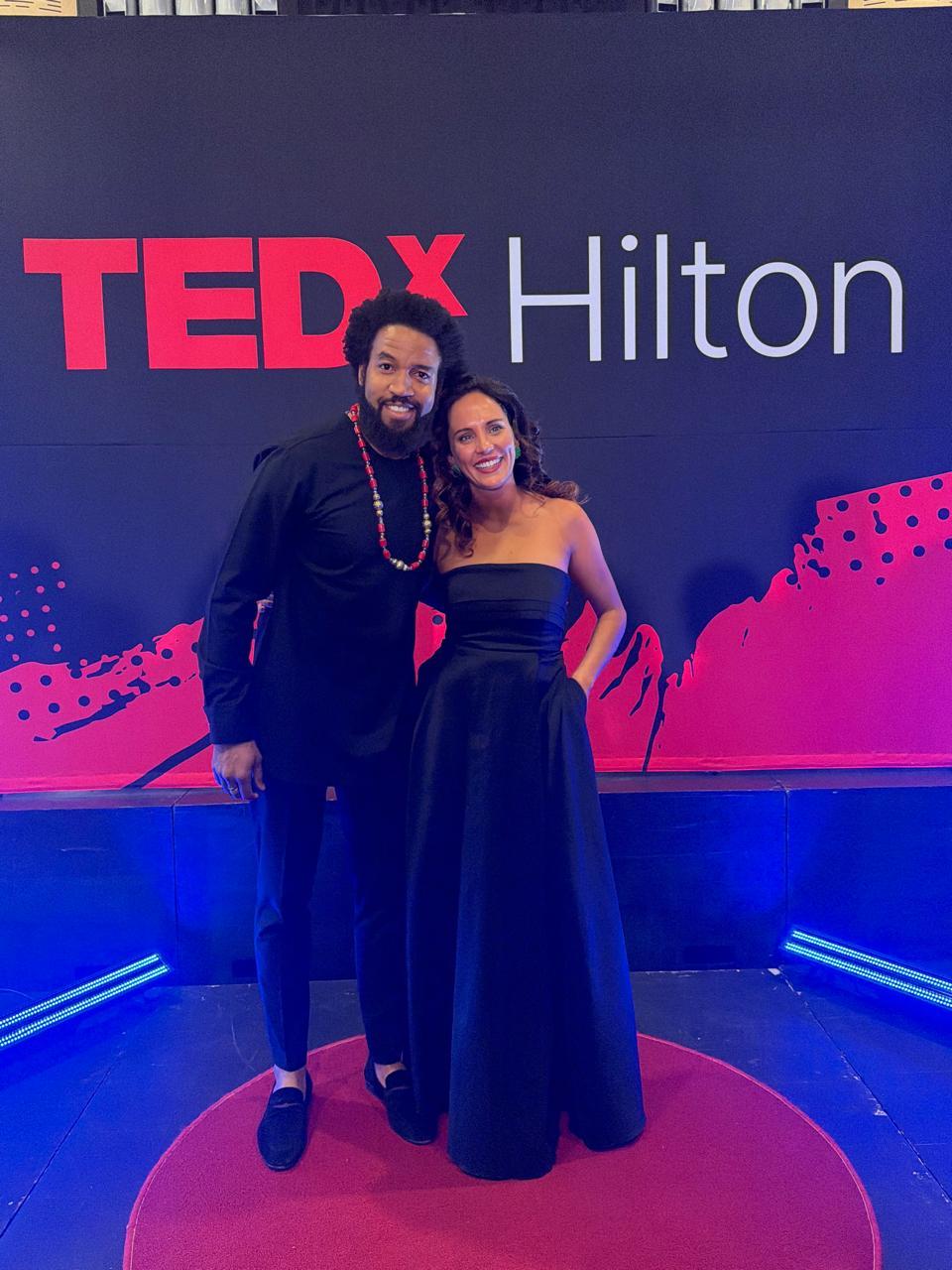 Hayley Lombard with actor Denim Richards beside Permission to Play after her TEDx talk