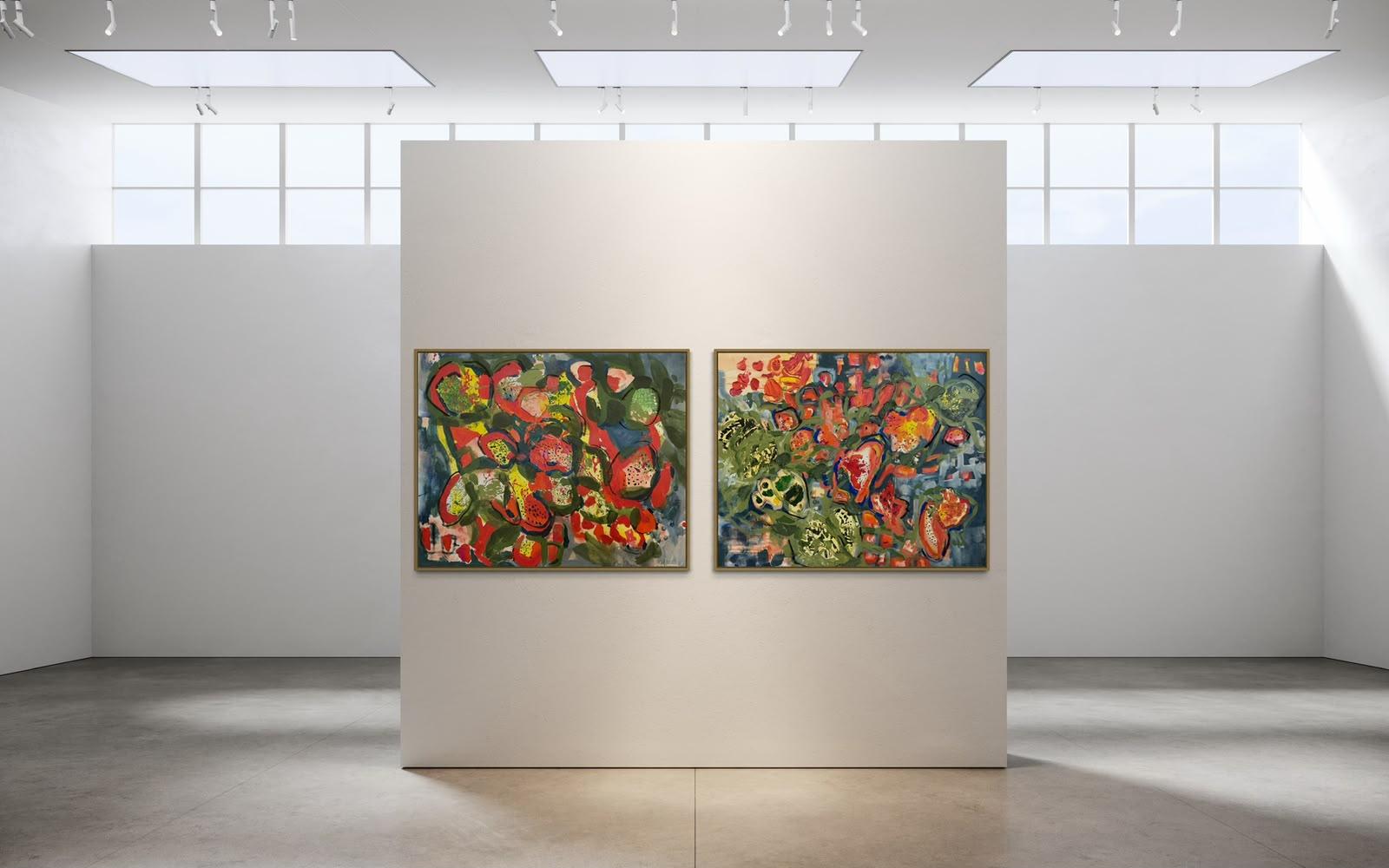 Earth in Bloom & Warm Ground Rising diptych by Hayley Lombard