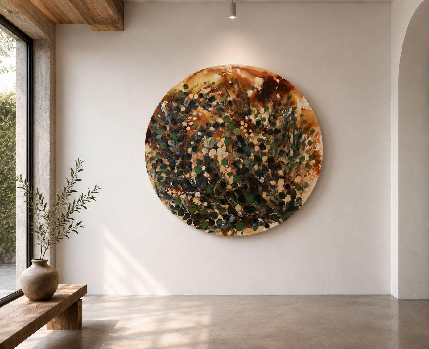 Olive & Apricot by Hayley Lombard — round canvas