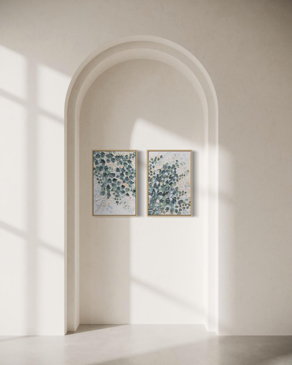 Sage Canopy & Champagne Canopy diptych by Hayley Lombard