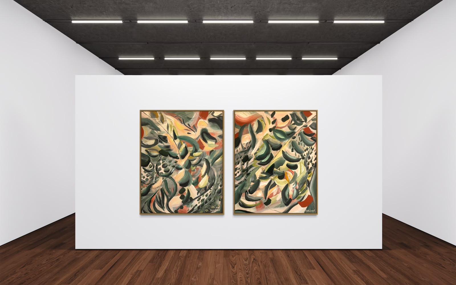 Wild Leaf Symphony & Leafsong diptych by Hayley Lombard